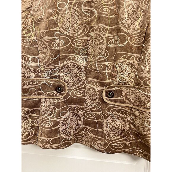 Coldwater Creek Jacket Womens 8 Brown Embroidered Asian Collar Boho NWT - Picture 3 of 12
